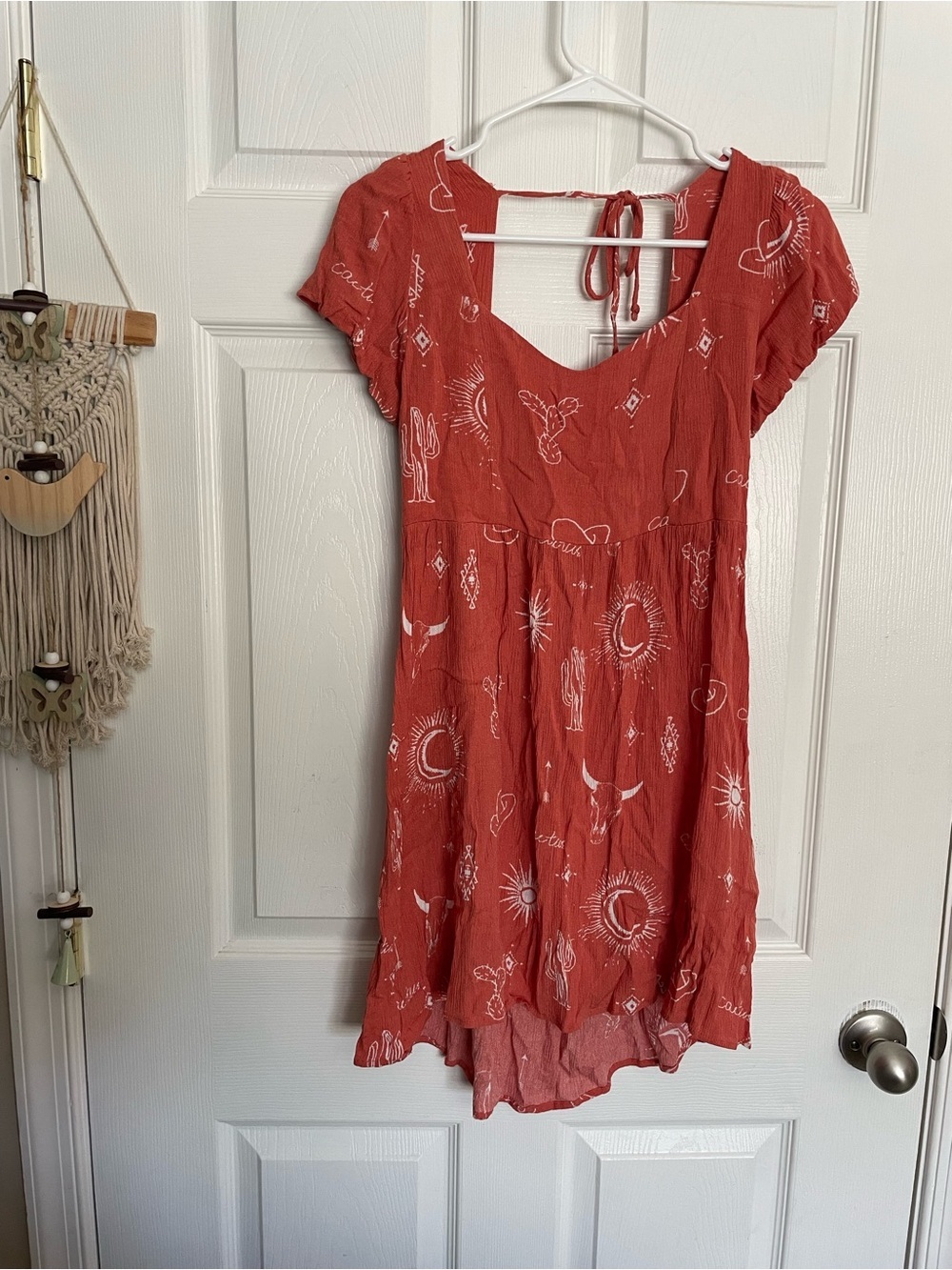 Wild Moss Size Small Rust Orange Western Short Sleeve Printed Sundress